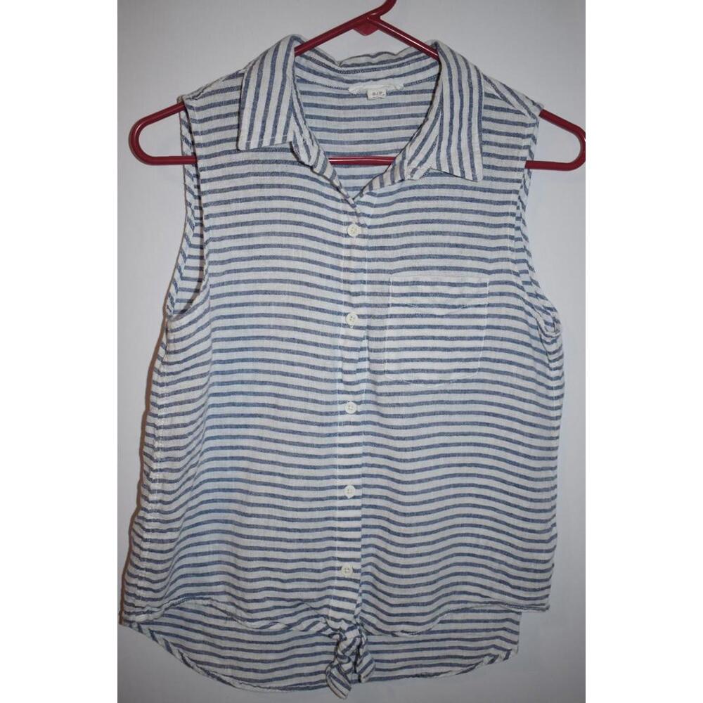 Beach Lunch Lounge Sleeveless Button Up Shirt Linen-Cotton Blend Women's S